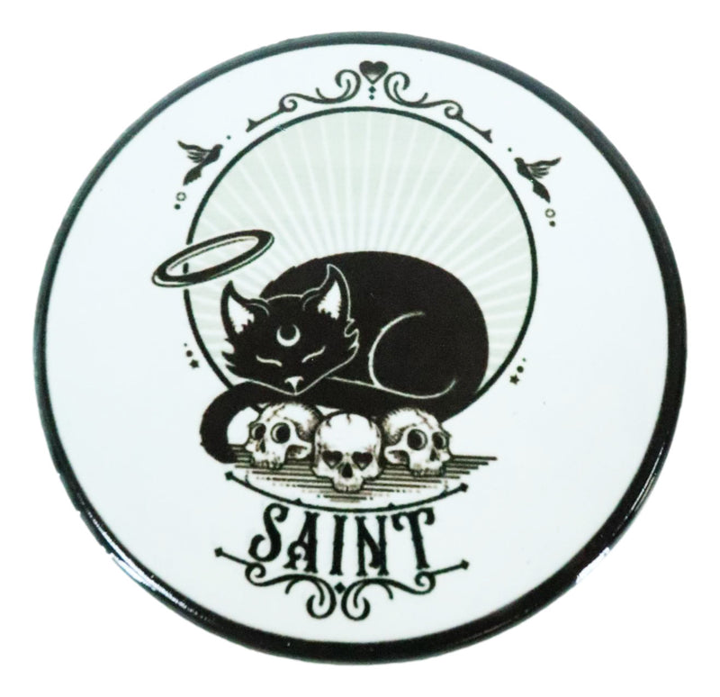 Halo Black Cat Saint And Skulls Ceramic Coaster Set of 4 Tiles With Cork Backing