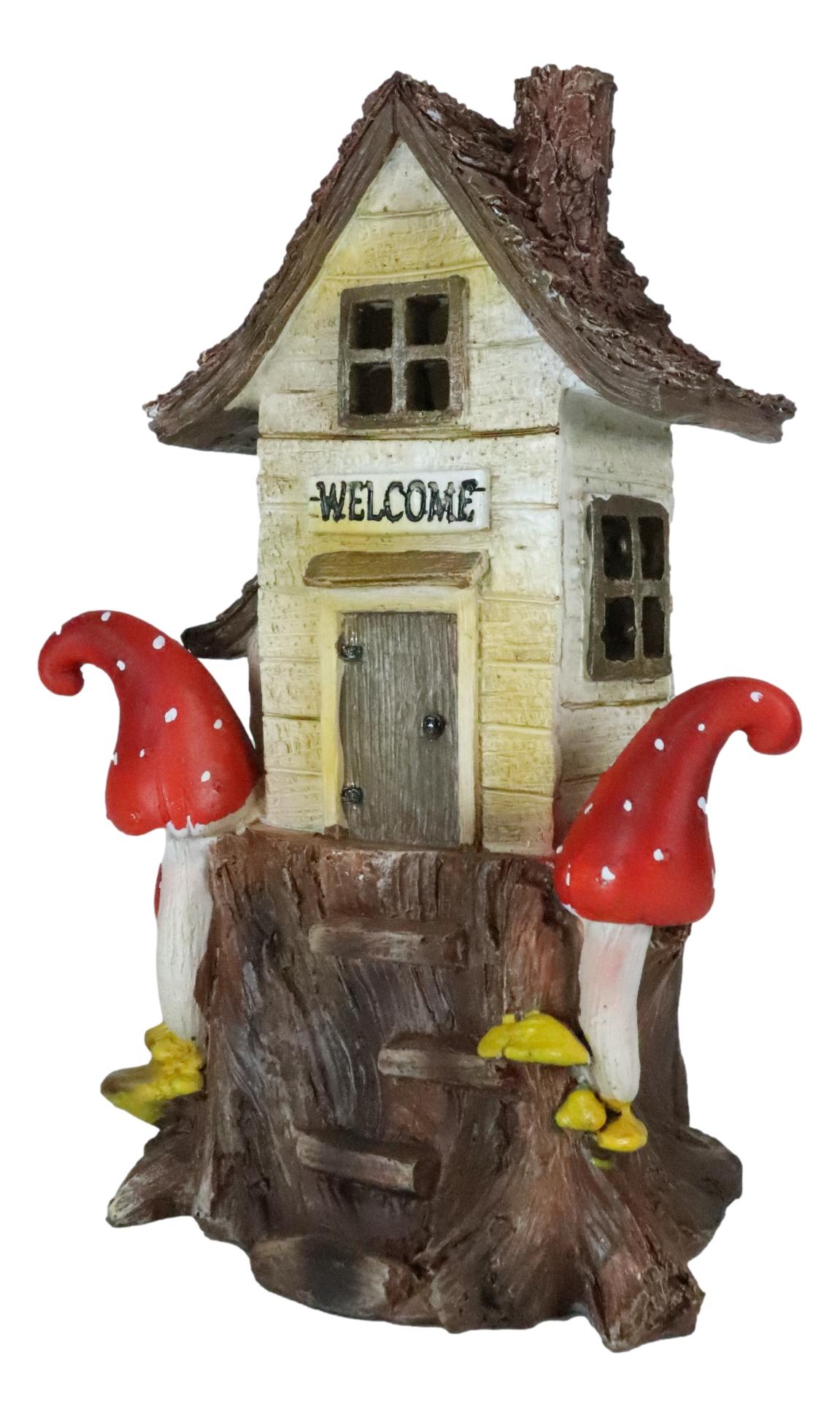 Fairy Garden LED Light Up Cottage Tree House With Toadstool Mushrooms Figurine