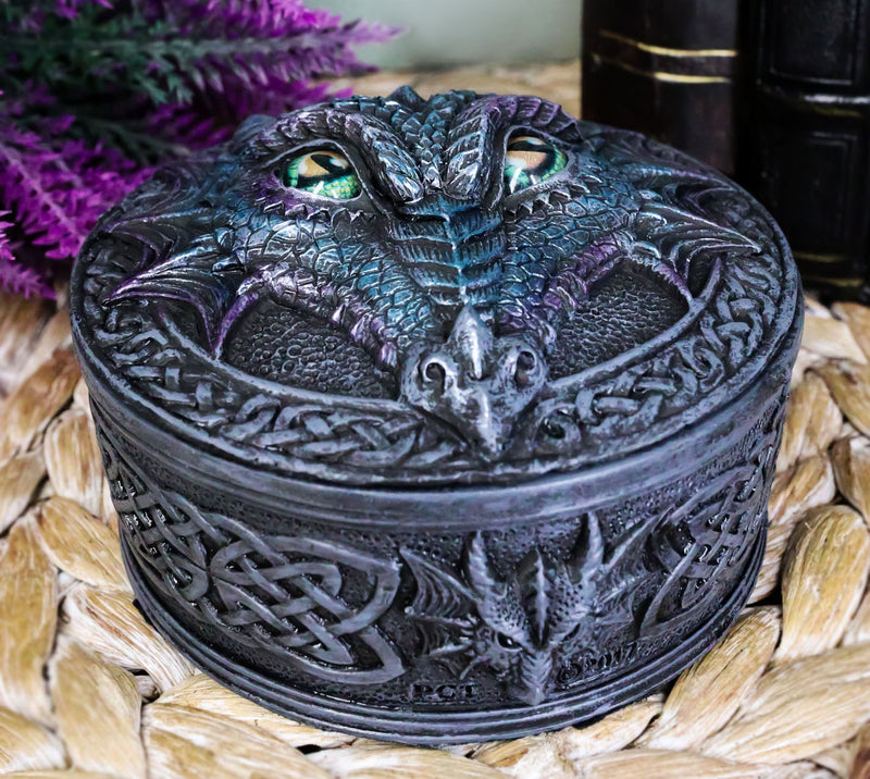 Celtic Blue Midnight Dragon Face With Rolling Eyes Decorative Box Figurine