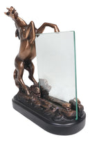 Ebros Rustic Western Wild Rearing Horse Statue With 4"X6" Glass Picture Frame
