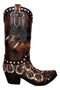 Rustic Western Running Horses Horseshoes And Cross Cowboy Boot Vase Sculpture