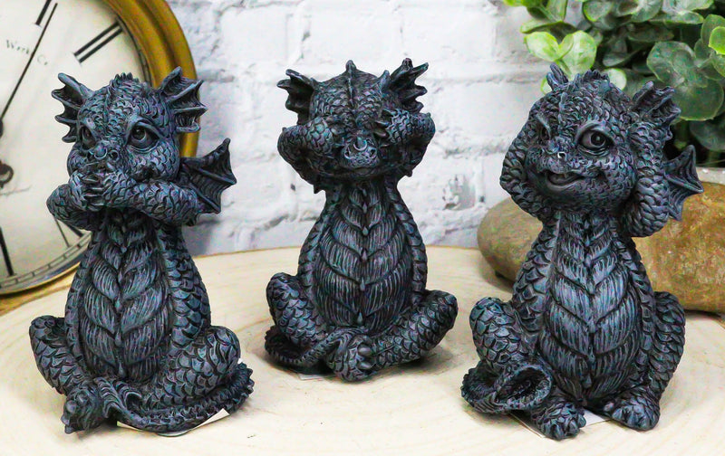 Whimsical Dragon Hatchlings See Hear Speak No Evil Baby Dragons Statue Set Of 3