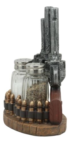 Ebros Western Revolver 6 Shooter Pistols & Bullet Rounds Salt Pepper Shakers Set