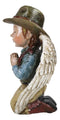 Rustic Western Cowboy Angel Wearing Hat And Red Scarf Praying Figurine