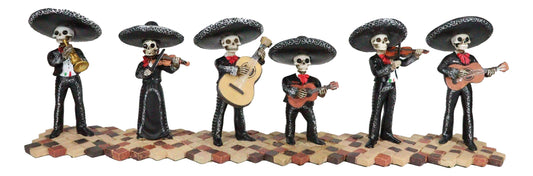 Day Of The Dead Black Mariachi Band Folk Musician Skeleton Figurines Set of 6 - Ebros Gift