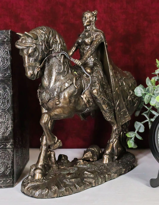 Celtic Irish Moon Goddess Rhiannon Riding Horse in Arberth Statue 10" H - Ebros Gift