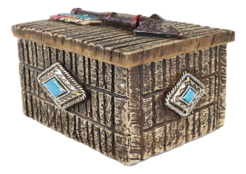 Southwestern Indian Turquoise Arrow Feather Faux Wooden Decorative Jewelry Box