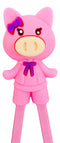 Pink Ribbon Miss Piggy Pig Reusable Training Chopsticks Set With Silicone Helper