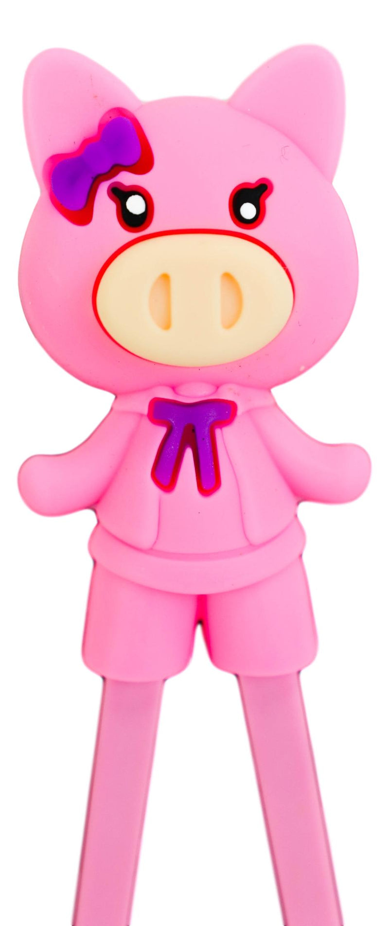 Pink Ribbon Miss Piggy Pig Reusable Training Chopsticks Set With Silicone Helper