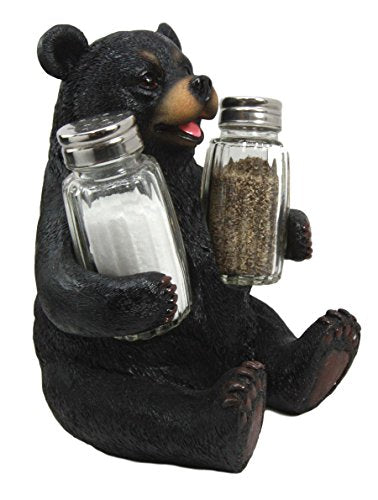 Ebros Cuddling Black Teddy Bear Salt and Pepper Shakers Holder Figurine 7" Tall with Glass Shakers - Ebros Gift