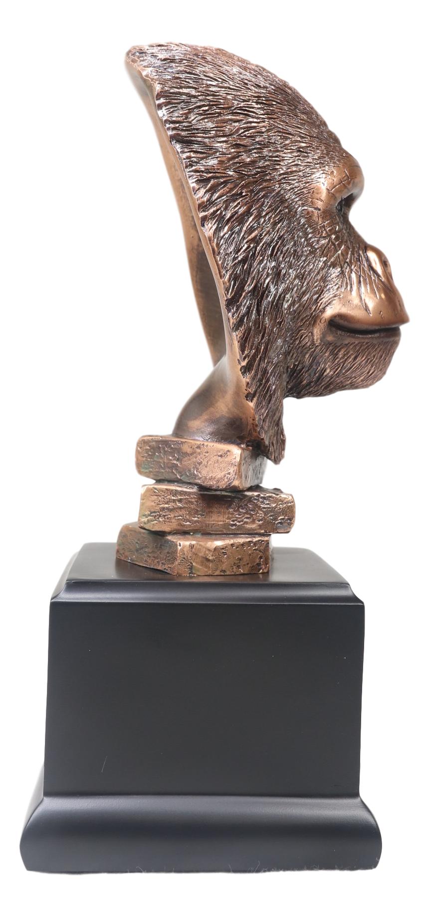 Rainforest Silverback Gorilla Head Bust Statue in Bronze Electroplated Finish - Ebros Gift