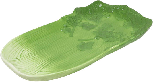 Ebros 12.5" Long Ceramic Celery Shaped Serving Plate or Dish Platter 1 PC - Ebros Gift