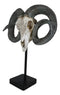 Rustic Tooled Floral Lace Dorset Horn Sheep Ram Skull Sculpture On Pole Display