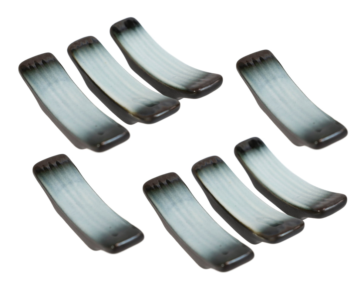 Pack Of 8 Ceramic Zen Blue Crescent Shaped Chopsticks Tableware Rests Holders