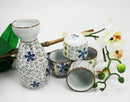 Japanese 7oz Blue White Sakura Cherry Blossoms Sake Flask With Four Cups Set