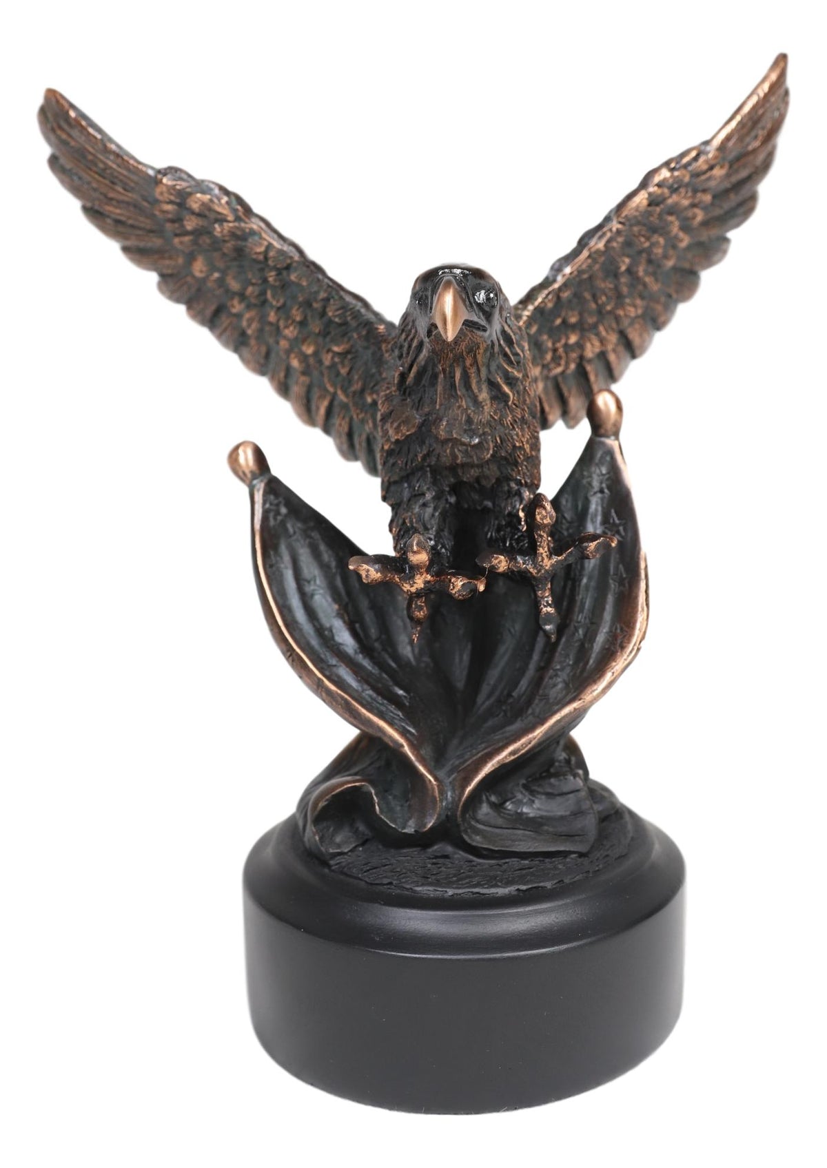 Ebros Majestic Wings of Glory Bald Eagle Swooping On American Flag Statue - Ebros Gift
