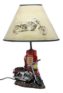 Vintage Retro Red Motorcycle By Classic Gas Pump Desktop Table Lamp 19"Tall