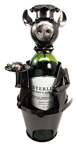 Ebros Gift Waiter Pig Hand Made Metal Wine Bottle Holder Caddy Decor Figurine - Ebros Gift