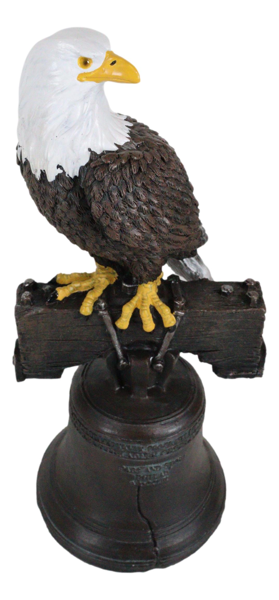 Independence Day American Patriotic Bald Eagle Perching On Liberty Bell Figurine