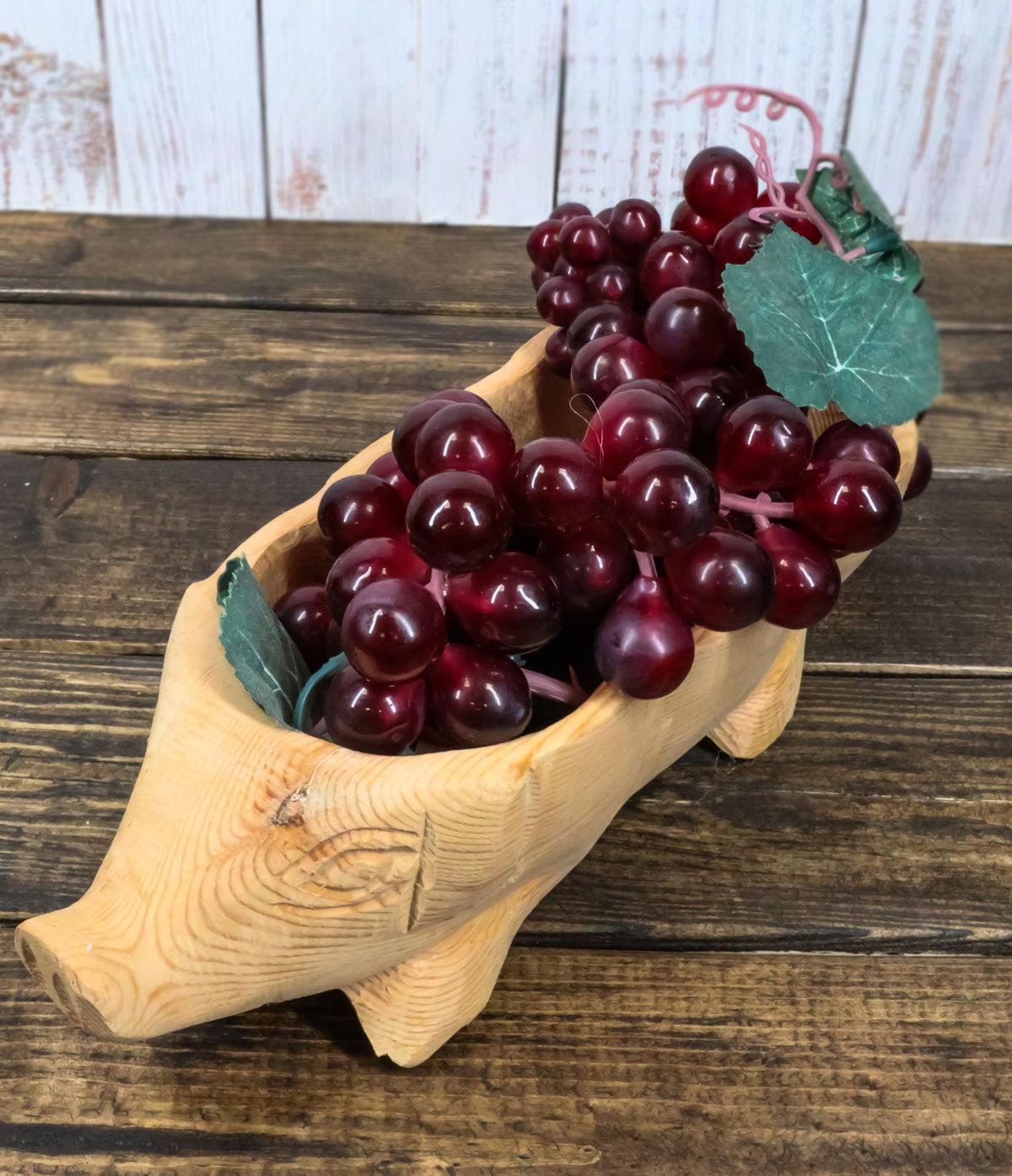 Rustic Wooden Hand Carved Tiki Animal Farm Pig Serving Dish Bowl Tray Platter