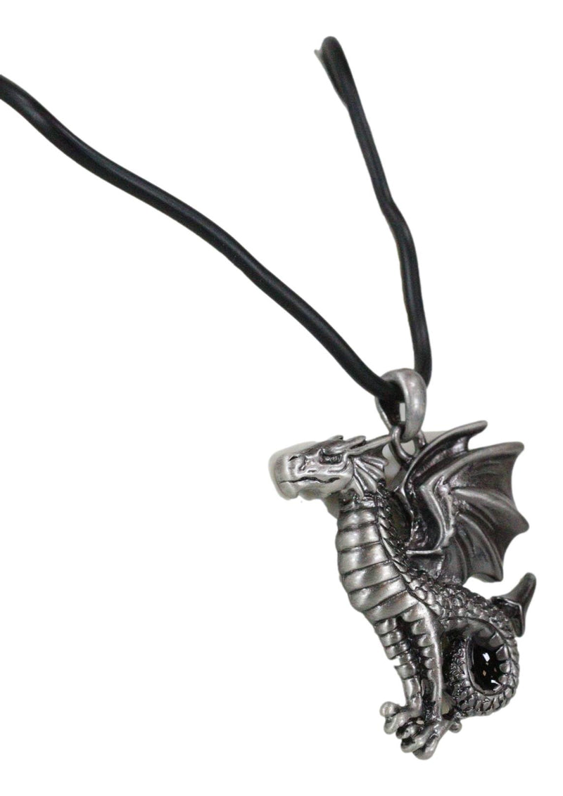 Ebros Dragon Jewelry Pewter Alloy Medallion Pendant with Rubber Cord Necklace