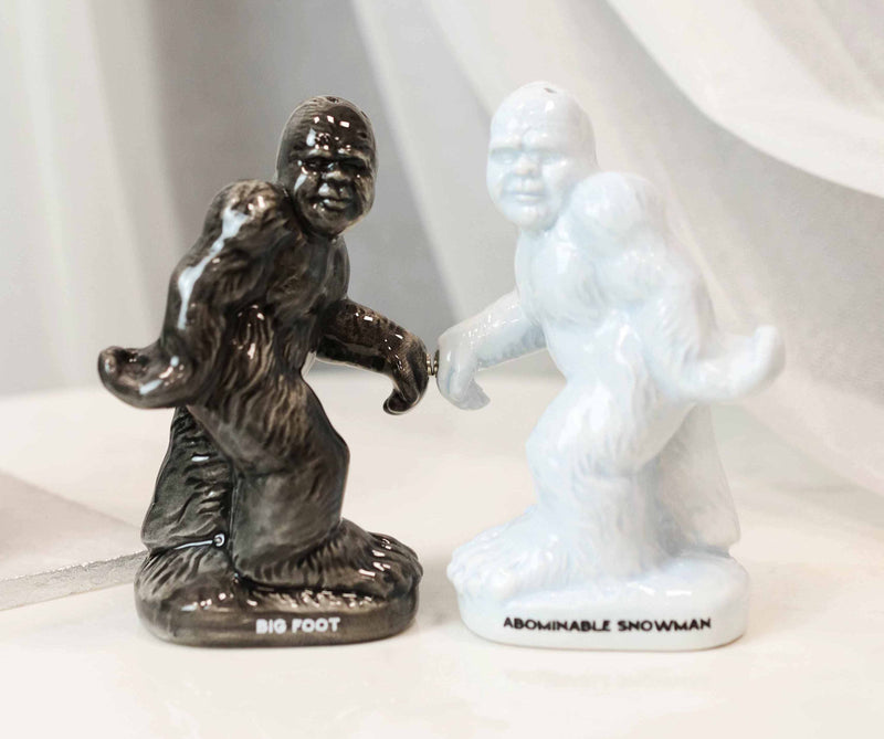 Ceramic Abominable Snowman Yeti And Bigfoot Salt And Pepper Shakers Figurine Set