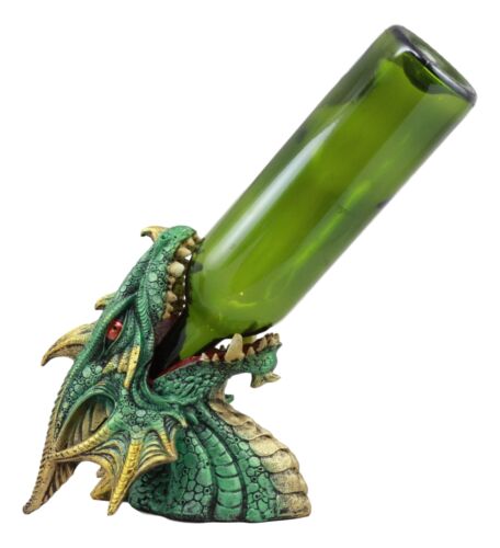 Ebros Green Grendel Dragon Head Wine Bottle Holder Serpent Of Fire Decorative Figurine - Ebros Gift
