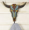 Set Of 2 Western Faux Wood And Tooled Leather Steer Bull Cow Skull Wall Hooks
