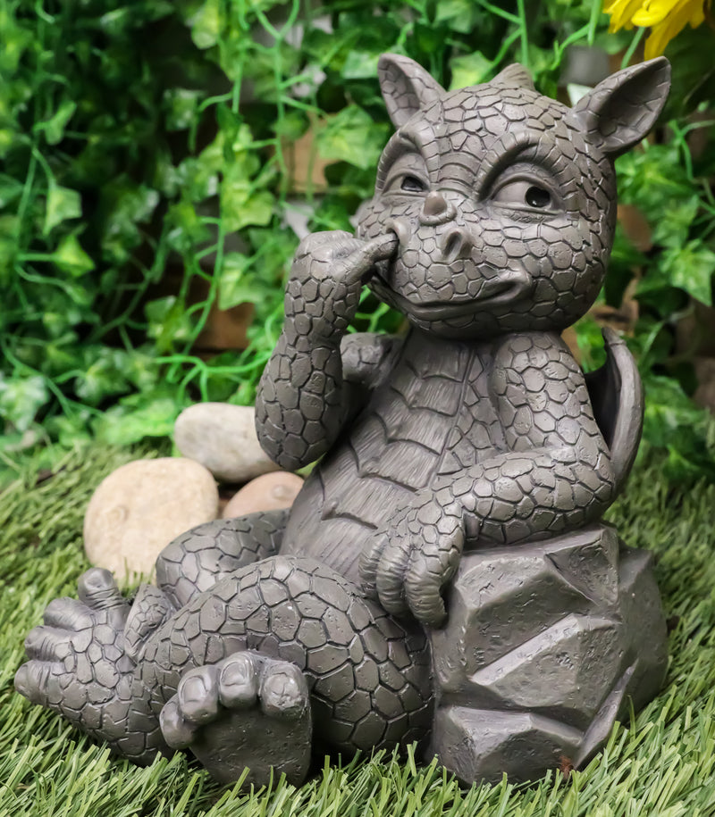 Ebros Whimsical Bad Habit Garden Dragon Picking Nose Statue Fantasy Dragons Decor