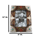 Rustic Western Longhorns Silver Conchos Turquoise Gems Picture Photo Frame 4"X6"