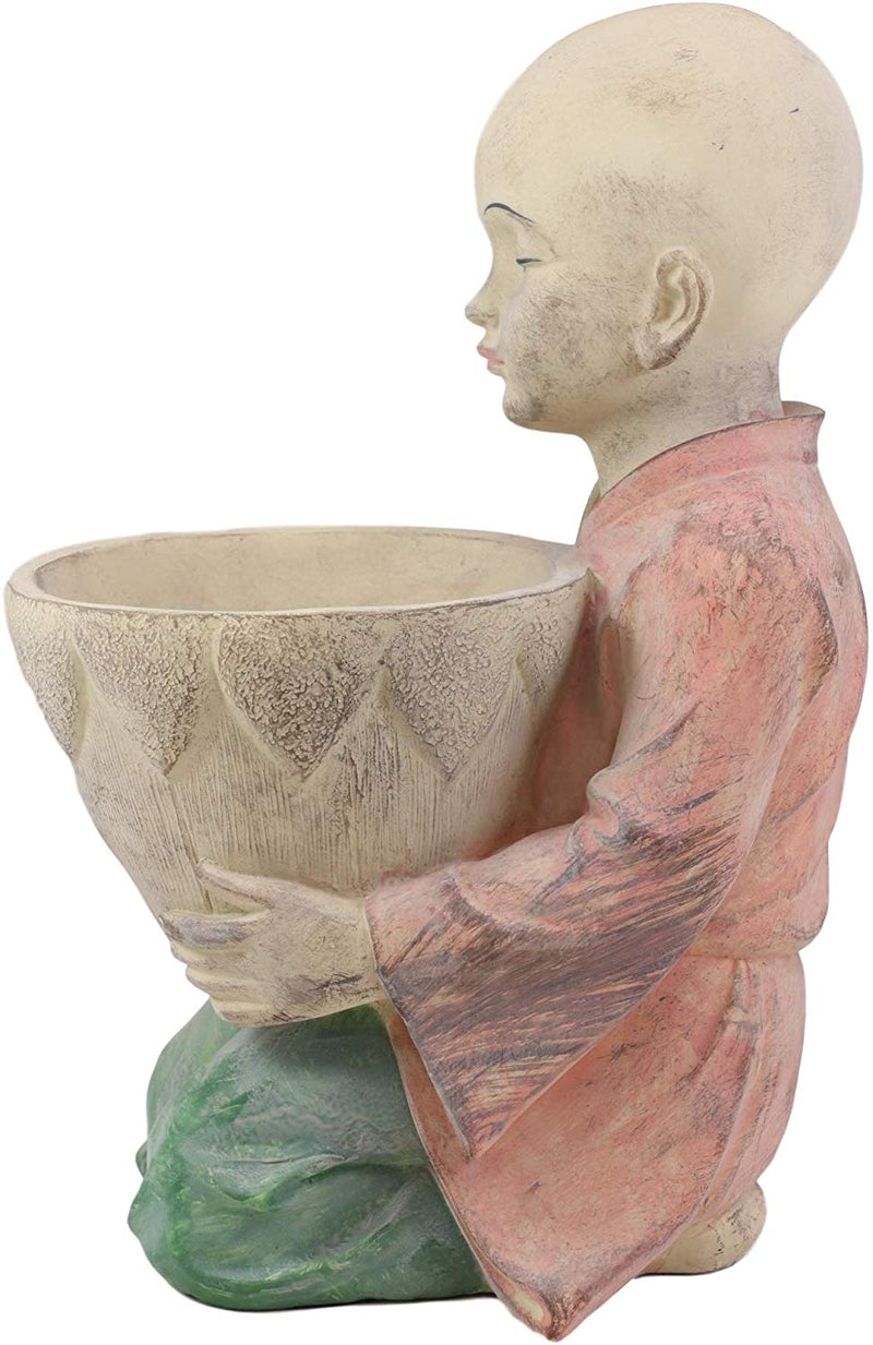 Ebros 13.5" Tall Jizo Buddha Monk Kneeling with Planter Pot Flower Vase On Lap - Ebros Gift