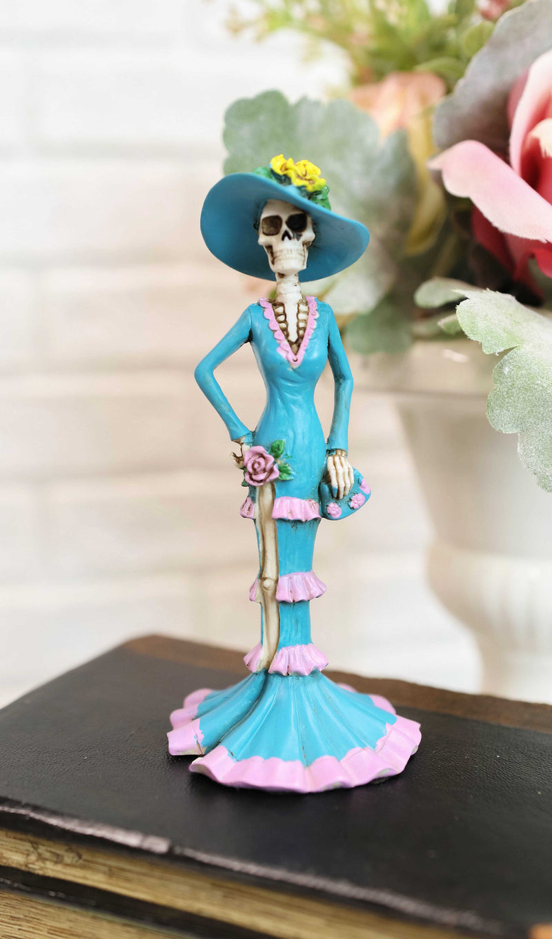 Day Of The Dead Blue Socialite Senorita Fashion Ballroom Skeleton Lady Statue