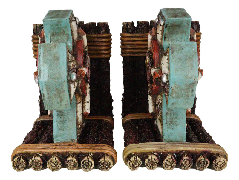 Rustic Western Star Turquoise Birchwood Birch Tree Cross Decorative Bookends Set