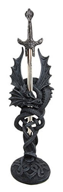Ebros Gift Celtic Slitherin Dragon Holding Excalibur Sword Letter Opener Figurine