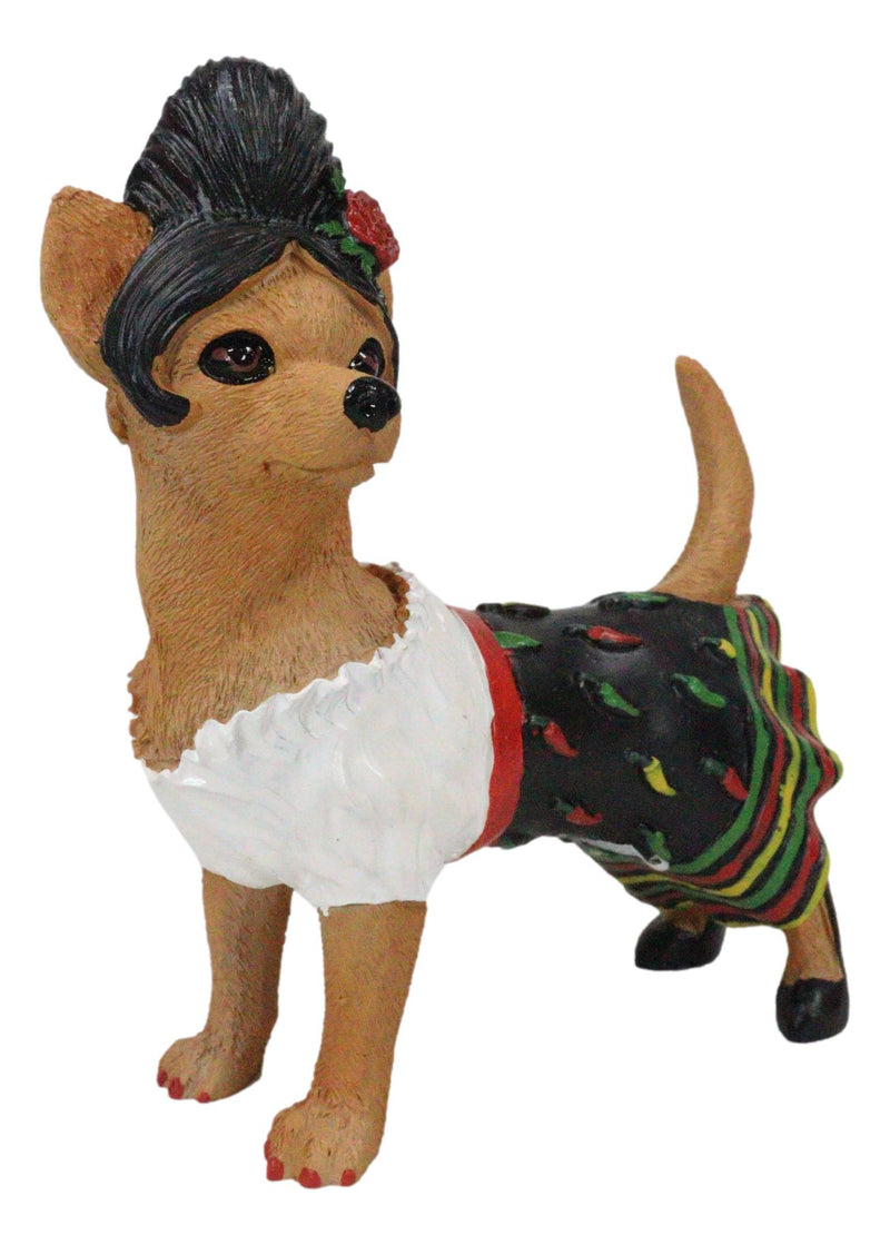 Caliente Senorita Chihuahua Dog With Traditional Chili Peppers Dress Figurine