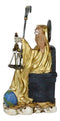 Seated Gold Santa Muerte With Scythe Scales of Justice And Wise Owl Figurine 9"H