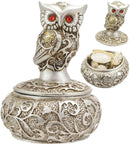 Ebros Silver And Bronze Steampunk Owl With Red Gemstone Eyes Jewelry Trinket Box