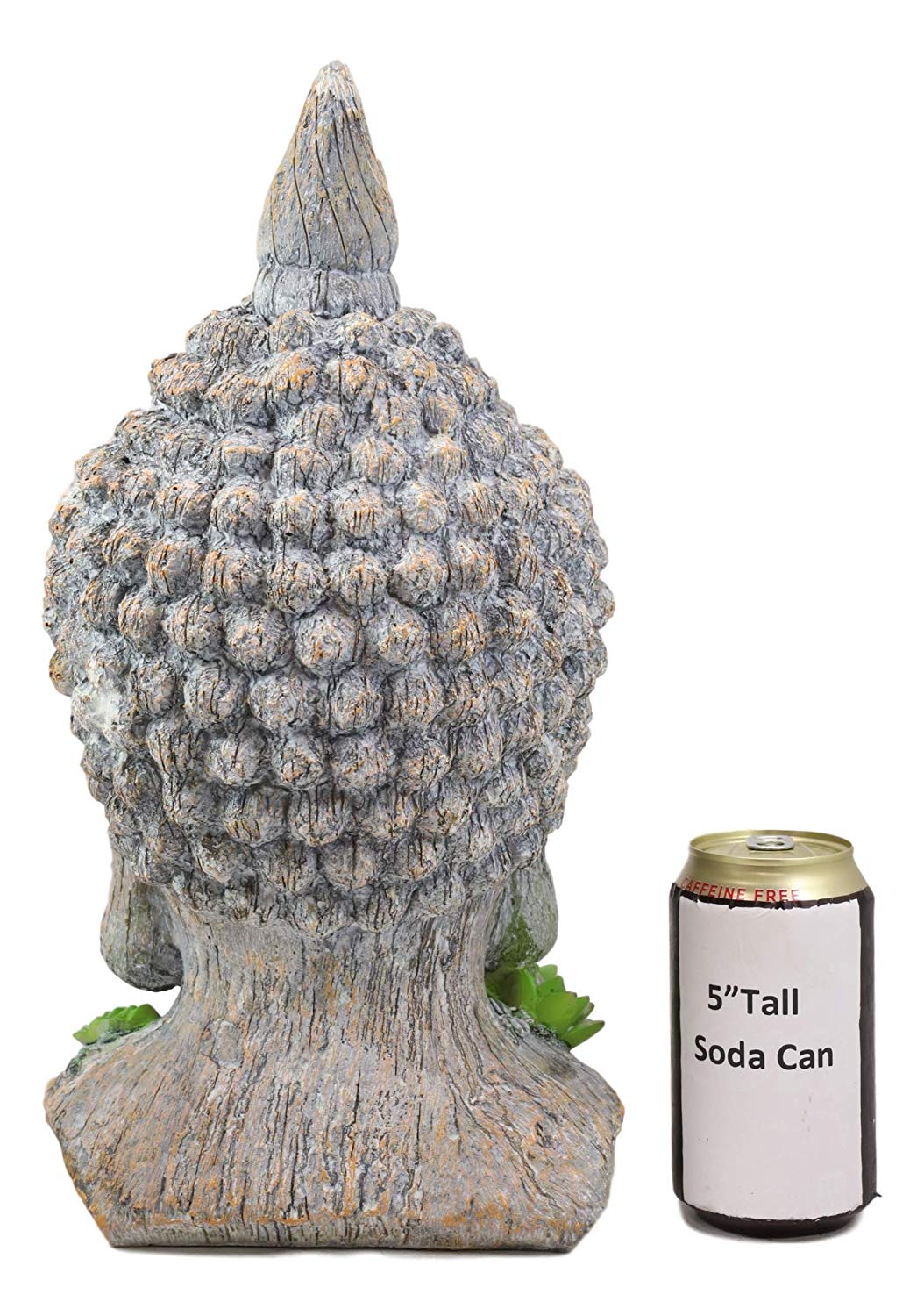 Ebros Shakyamuni Buddha Gautama Ushnisha Head with Floral Succulents Statue 14.75" Tall in Aged Rustic Faux Wood Finish Amitabha Buddhism Bodhisattva Figurine Feng Shui Zen Altar Decoration