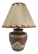 Indian Tribal Southwest Navajo Vector Red Petite Vase Table Lamp W/ Burlap Shade