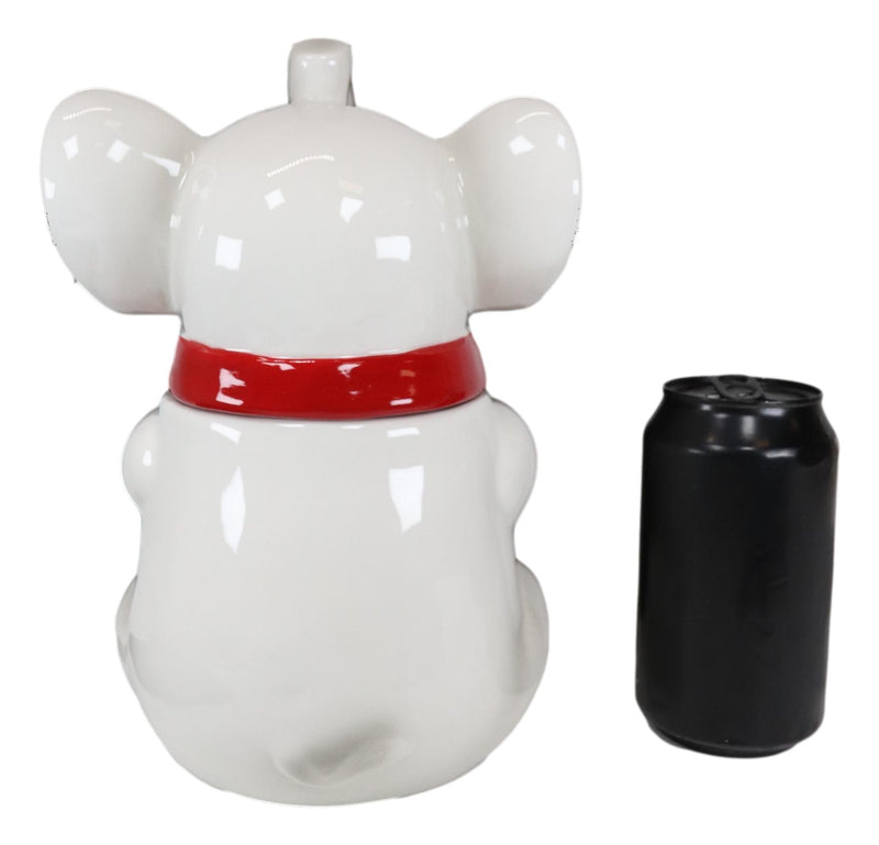 Ebros White Pachy Elephant With Red Bowtie Ceramic Cookie Jar Container Figurine