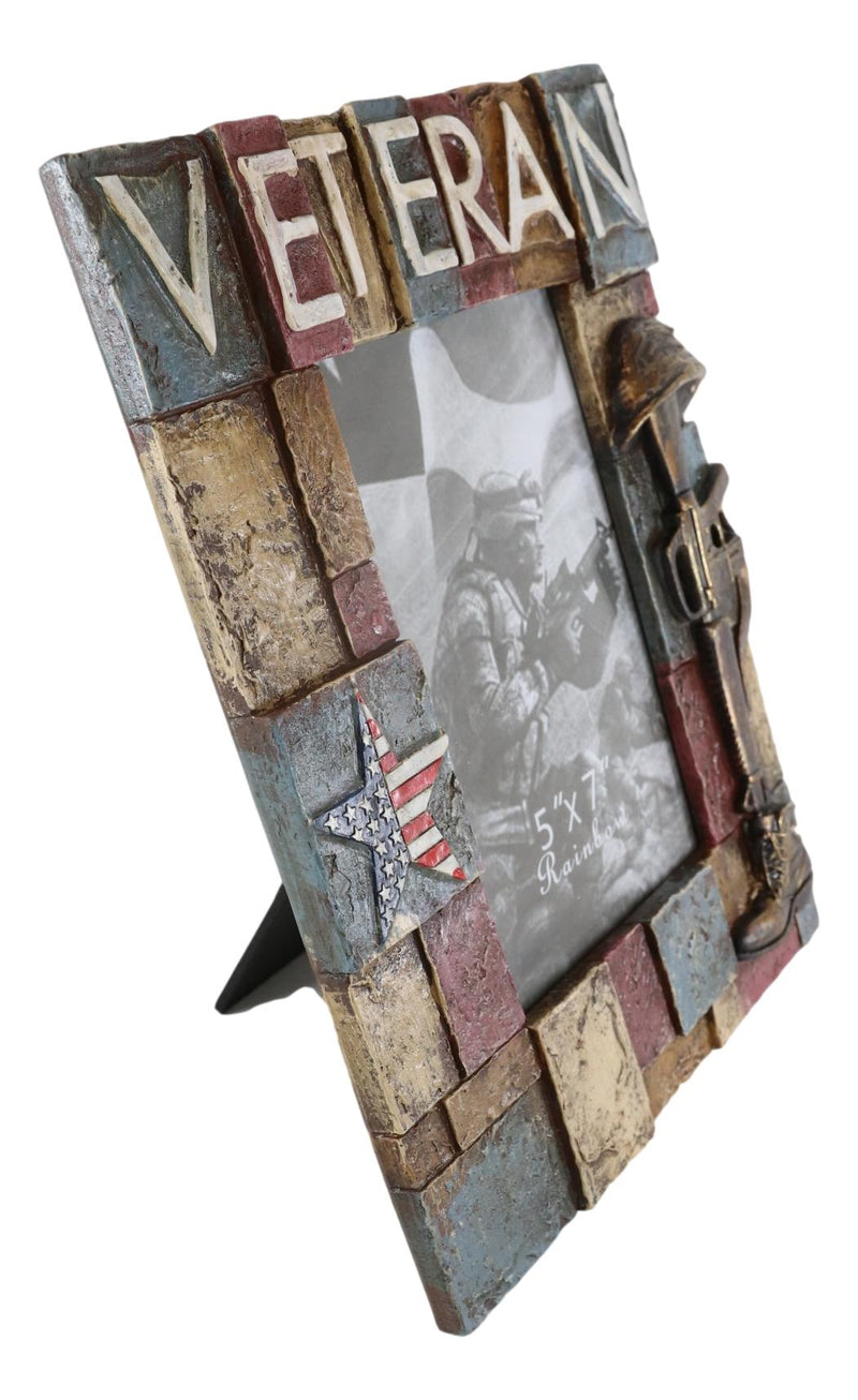 Military Patriotic USA Star Veteran Helmet Rifle And Boot 5"X7" Picture Frame