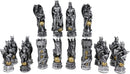 Ebros Silver and Gold King Arthur Merlin Dragons Chess Pieces with Board Set