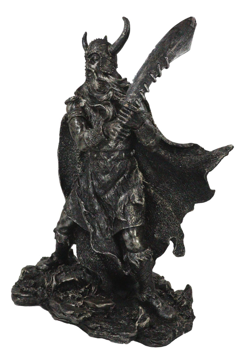 Viking Berserker Warrior With Bull Horn Helmet Wielding Sword Statue 10"H