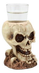 Twin Gothic Ossuary Graveyard Melting Skull Shot Glass Holder Figurine Set of 2