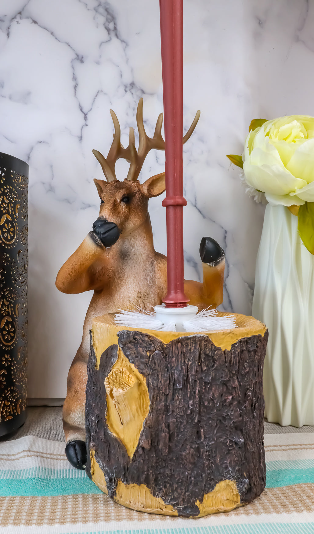 Ebros Rustic Wildlife Animal Stinky Potion Toilet Brush & Tree Stump Base Holder