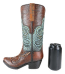 Western Boho Chic Turquoise Floral Lace Tooled Leather Cowboy Boot Flower Vase