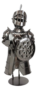 Ebros Gift Medieval Suit of Armor Spartan Mohawk Knight with Sword and Shield Hand Sculpted Steel Metal Wine Bottle Holder Caddy Decor