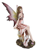 Ebros Fairyland 8 Inch Expecting a Baby Fairy Sitting on Mushroom Statue Figurine