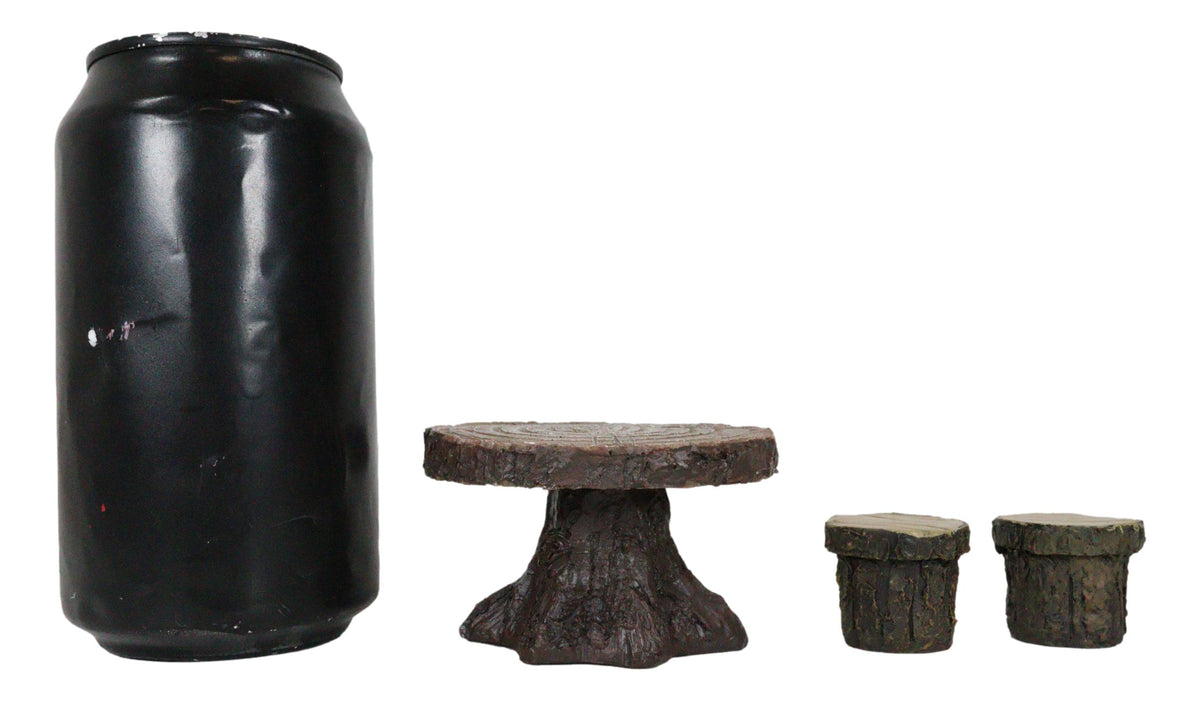 Enchanted Fairy Garden Miniature Tree Stump Table And 2 Stool Chairs Statues - Ebros Gift