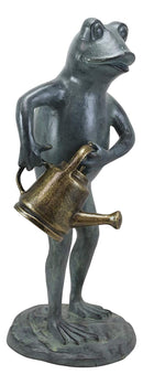 Ebros Gift 19" Tall Aluminum Metal Green Thumb Whimsical Gardening Frog with Watering Can Garden Statue Frogs Spring Summer Pastime Patio Pool Pond Lawn Yard Decorative Rustic Sculpture Accent